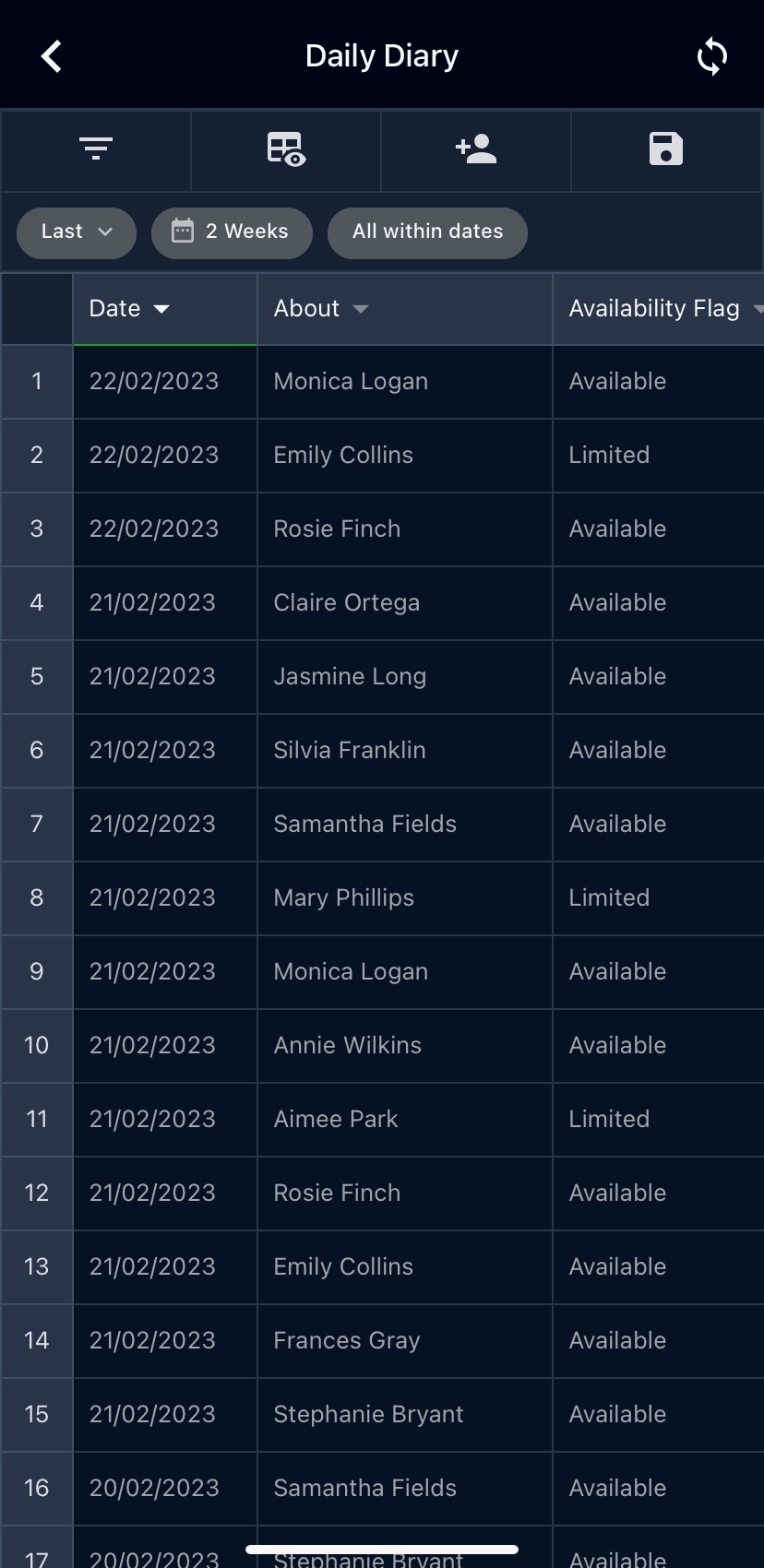 A screenshot of a report in the mobile app.