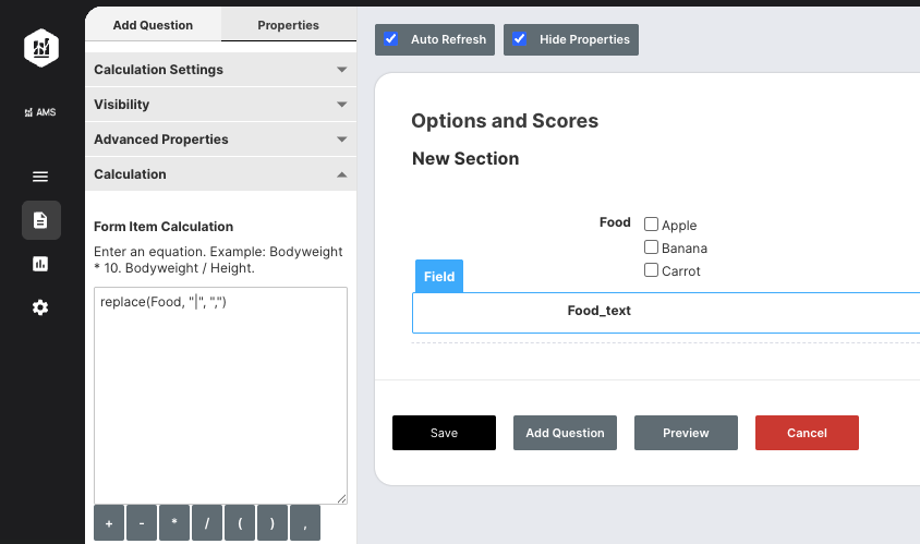 Using Option Fields and Scores in Calculations | AMS Help Center