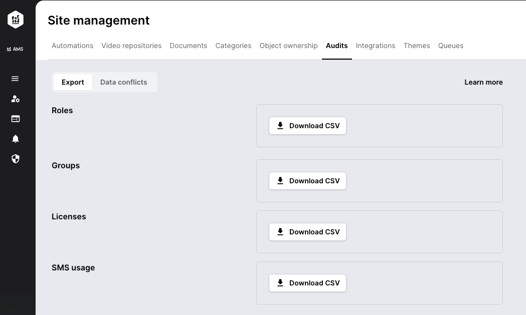Export User, Role and Group Audits | AMS Help Center