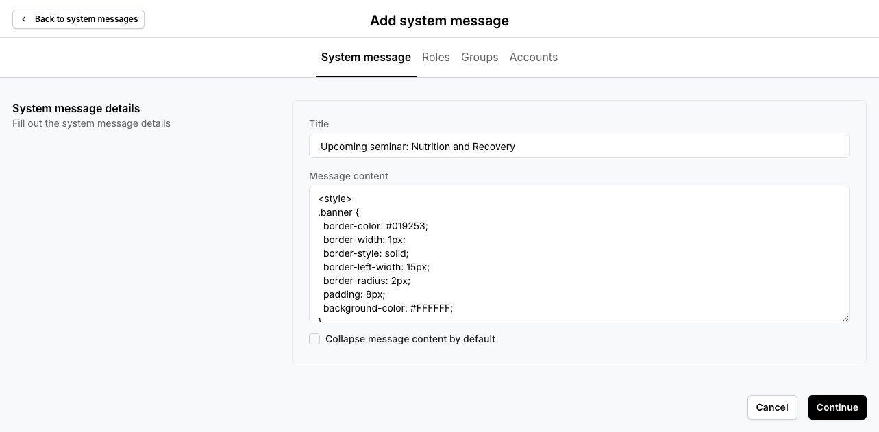 Configure and Manage System Messages | AMS Help Center