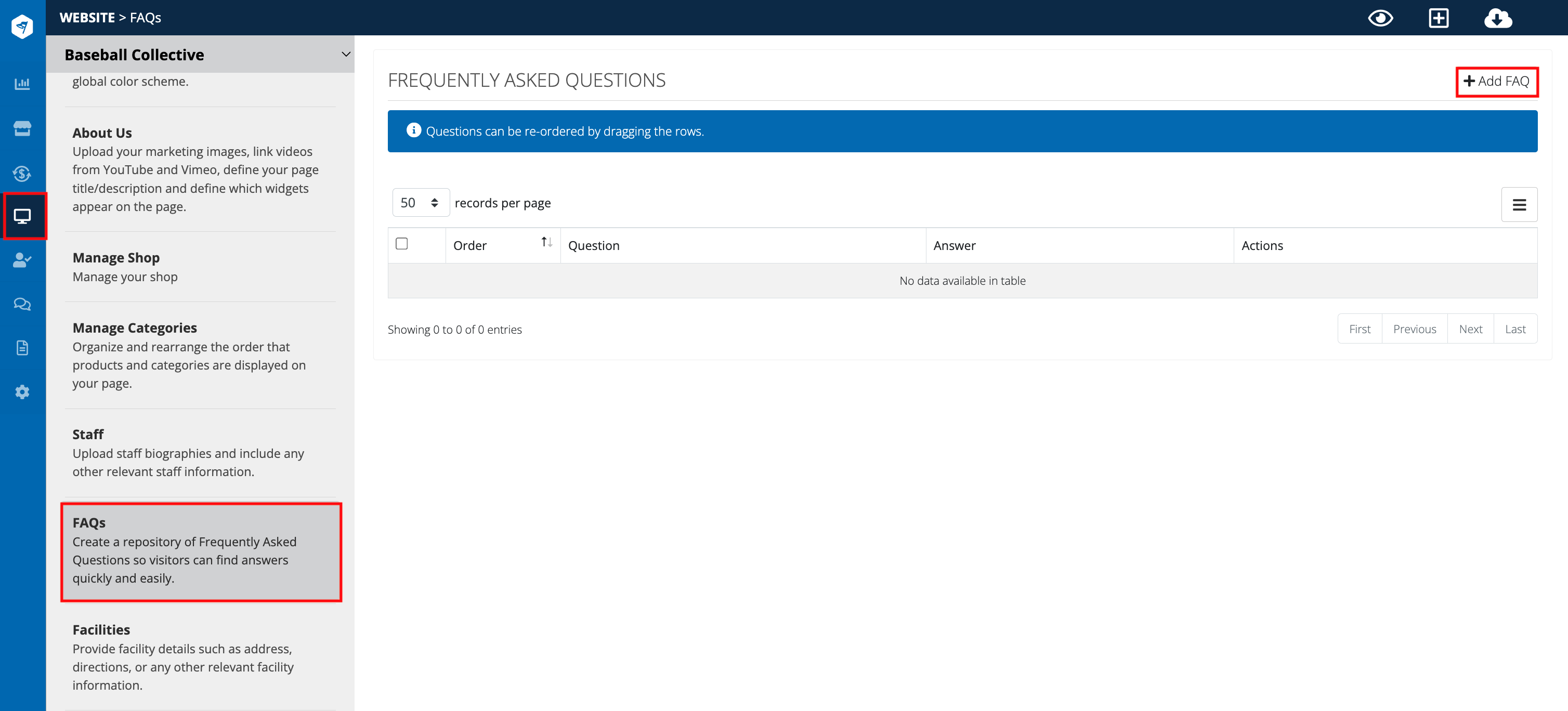 Manage Frequently Asked Questions (FAQs)