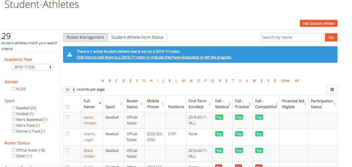 Roster Management Alerts