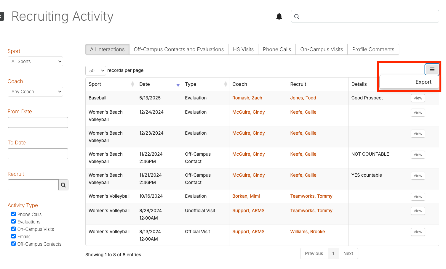 Monitor Recruiting Activity