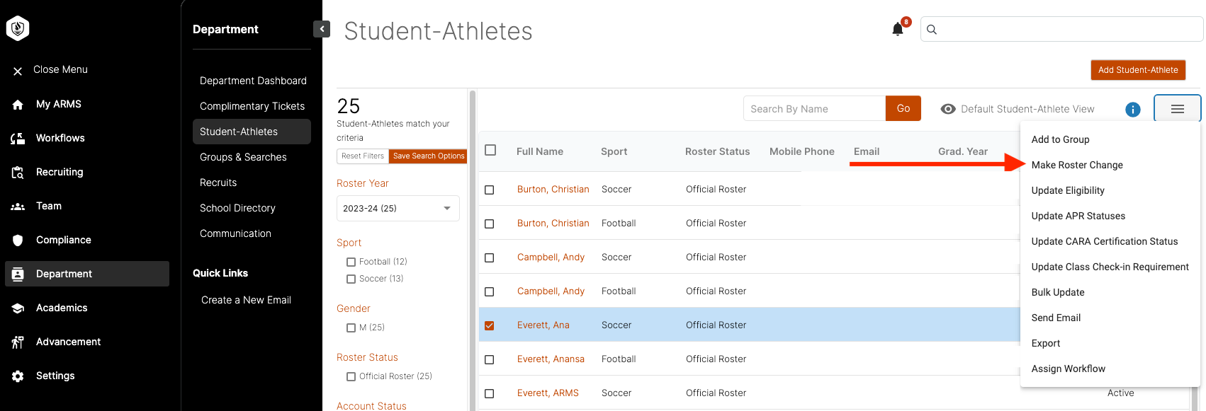 Add a Student-Athlete to an Additional Sport Roster