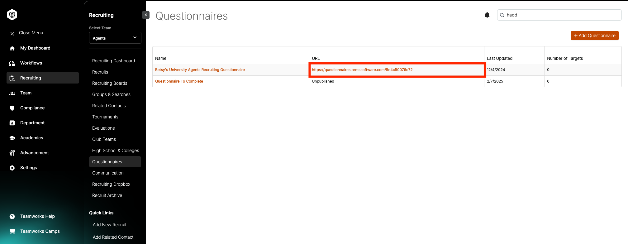 Create and Manage Questionnaires