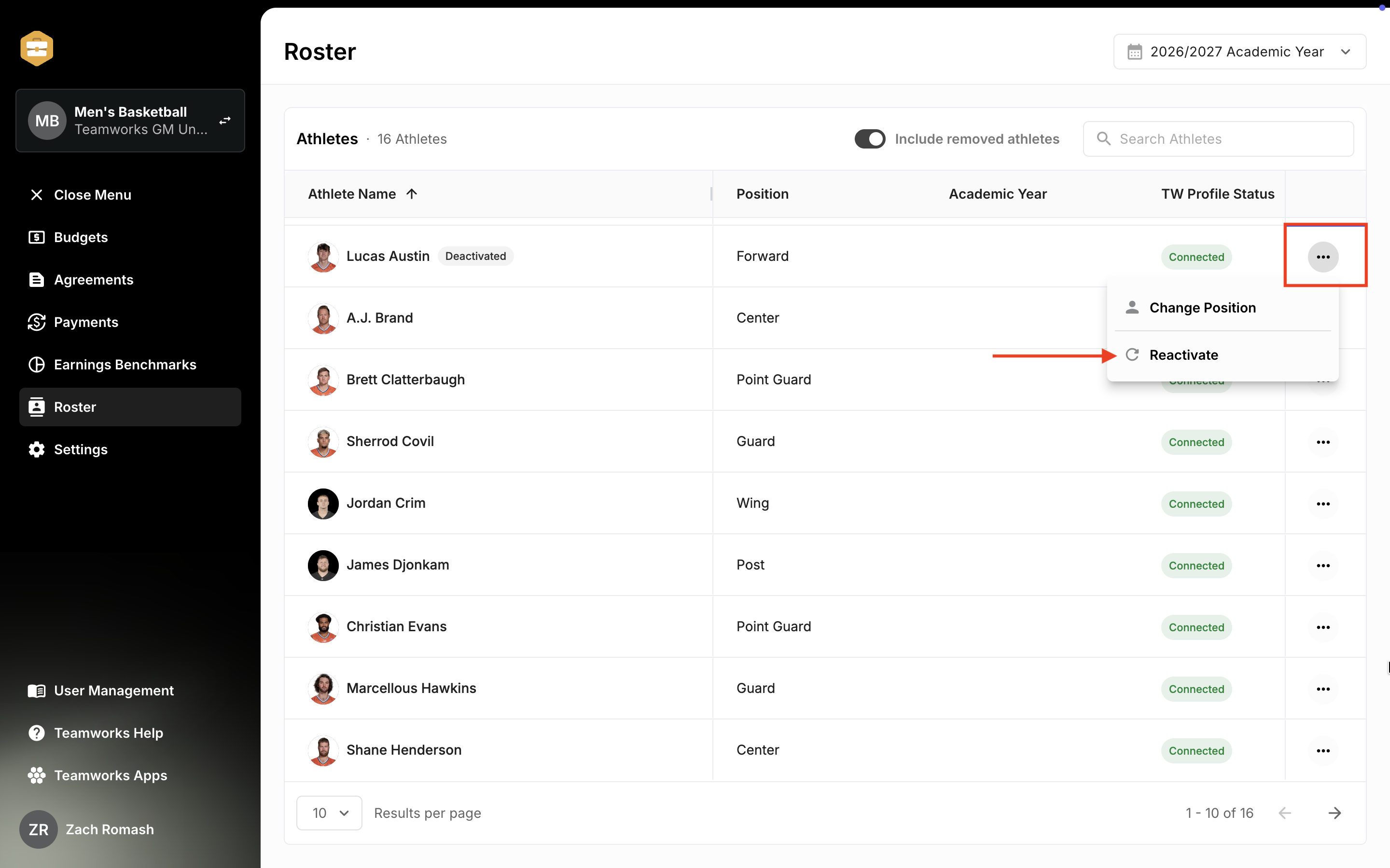 Manage Team Roster