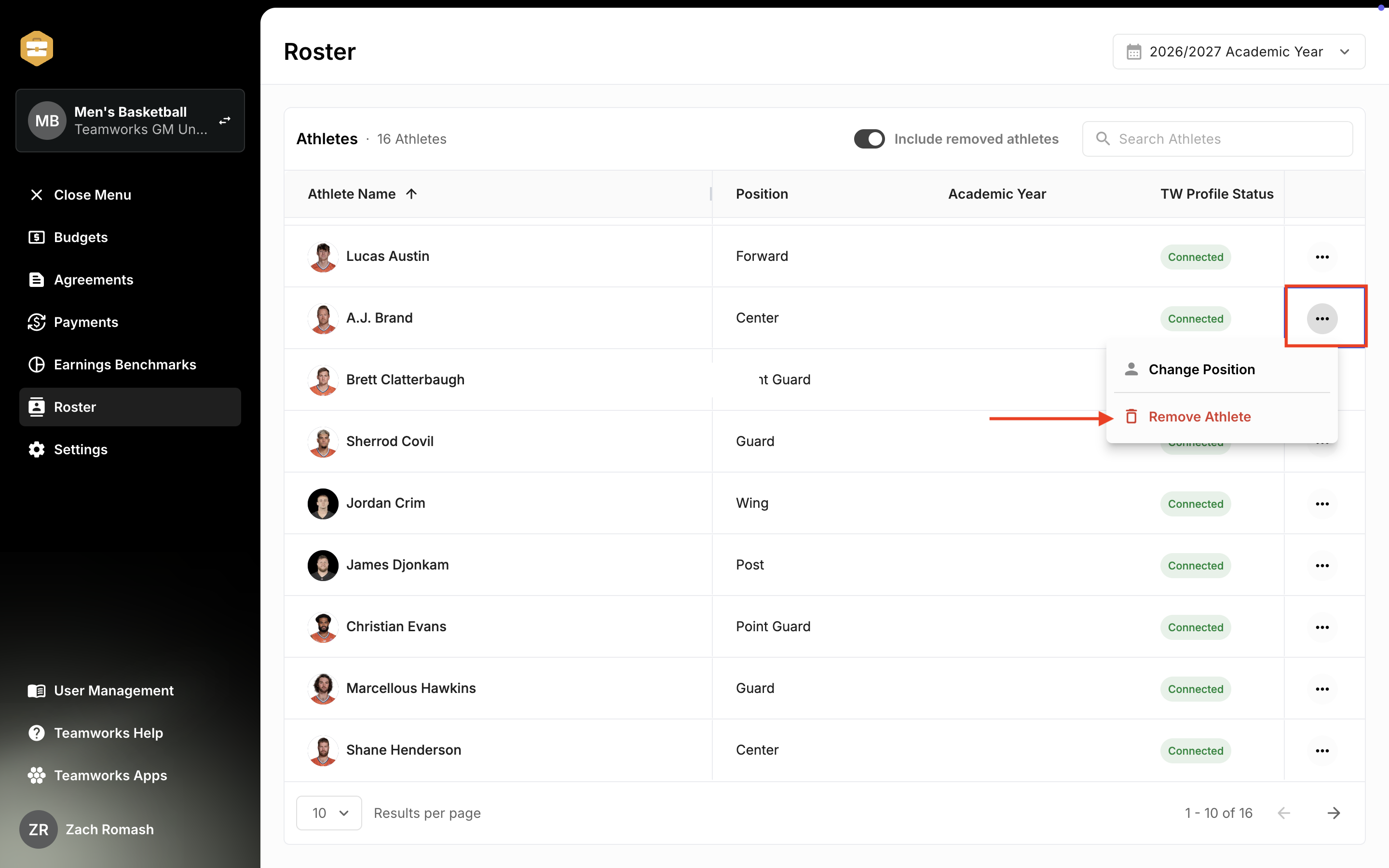 Manage Team Roster