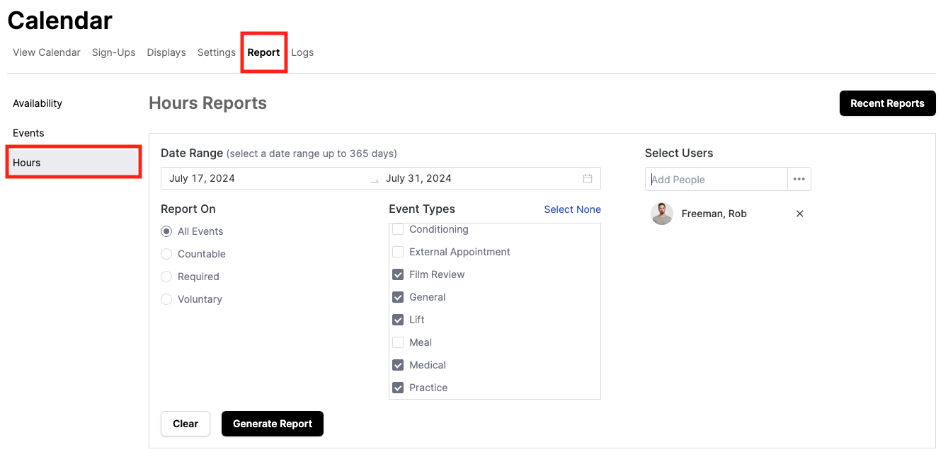 Calendar Reports