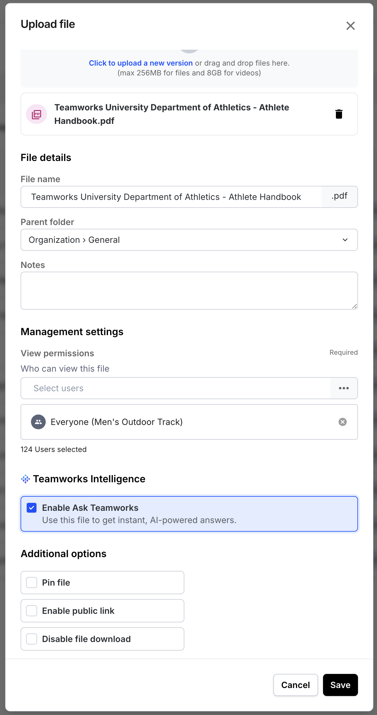 Ask Teamworks for Files
