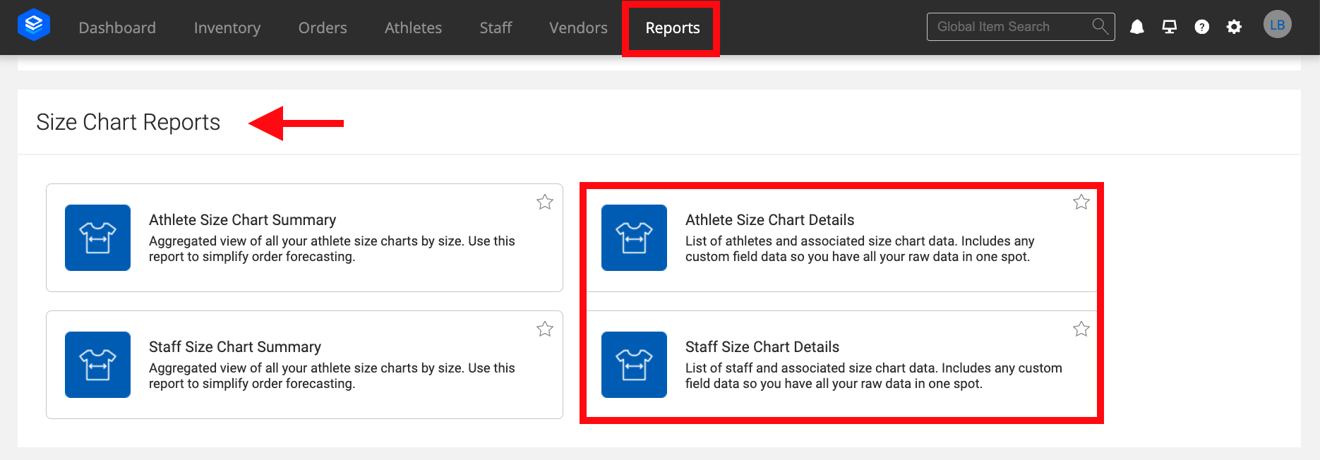 Customize Size Chart Detail Reports With Column Views