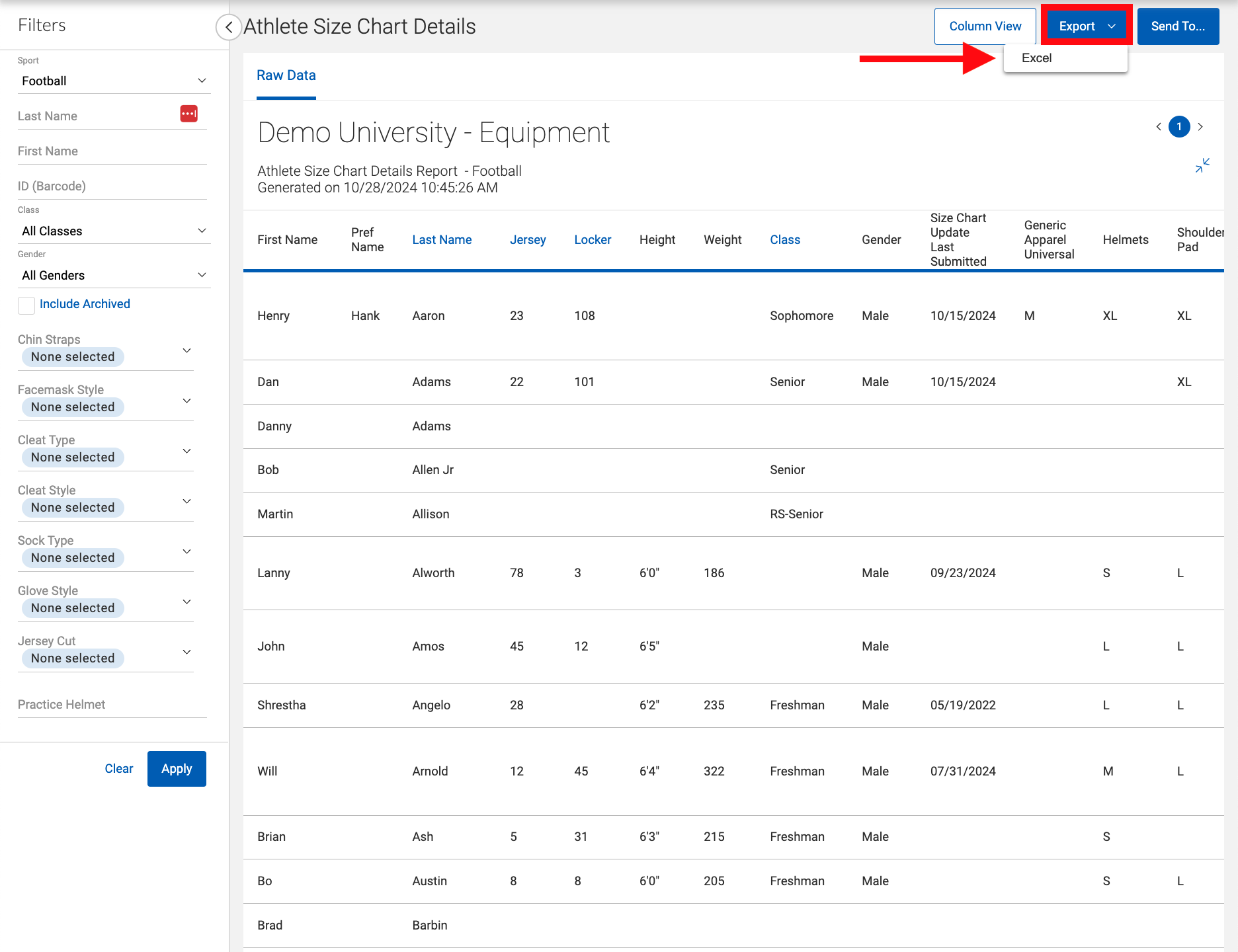 Customize Size Chart Detail Reports With Column Views