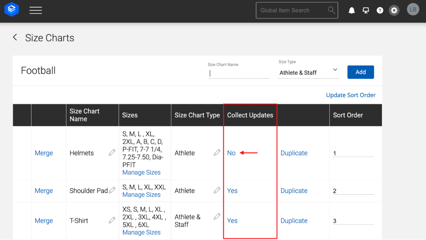 Collect Size Chart Updates from Athletes and Staff Via Link