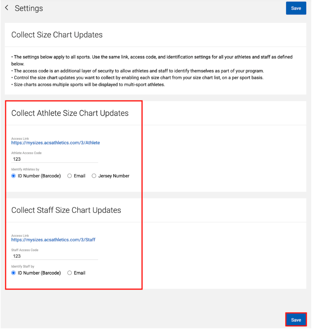 Collect Size Chart Updates from Athletes and Staff Via Link