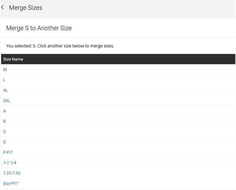 Merge Size Charts and Sizes