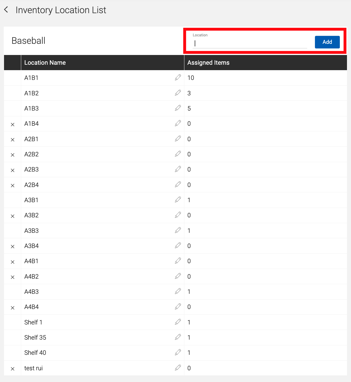Assign a Location to Inventory Items
