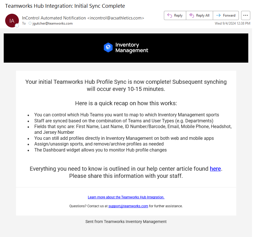 Teamworks Hub and Inventory Management Profile Sync