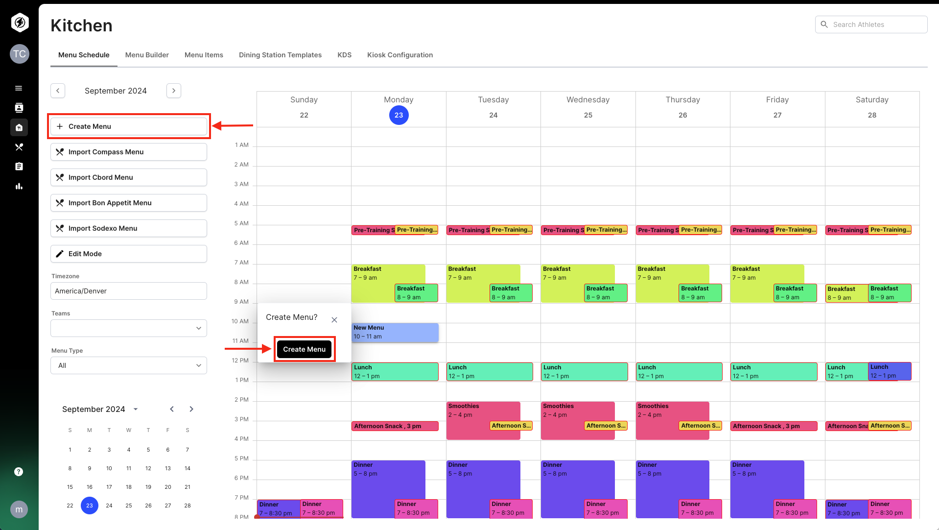 Create a One-Off Menu in the Menu Schedule
