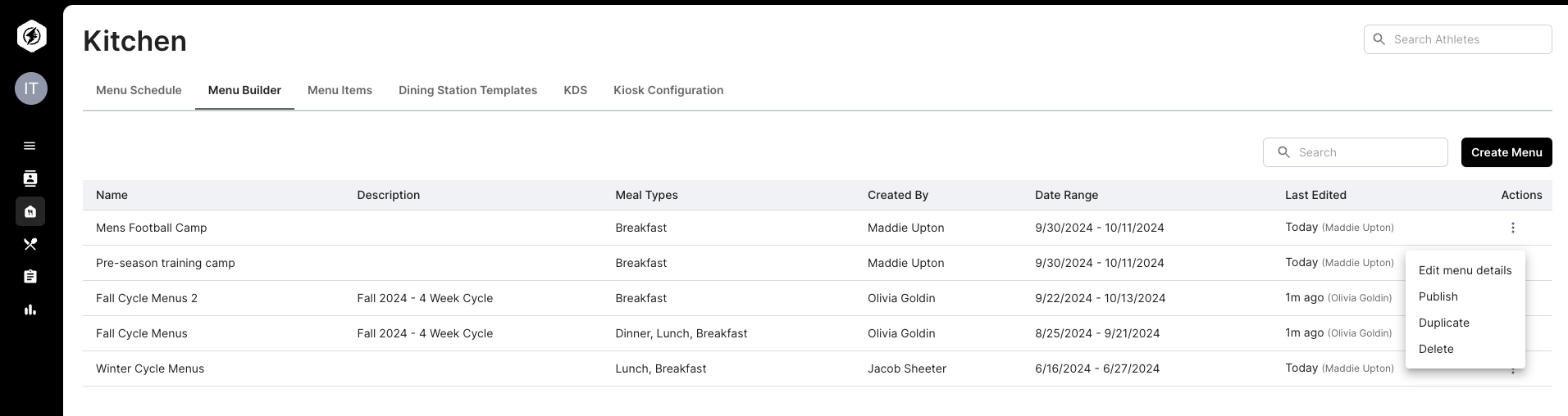 Edit or Delete a Menu in the Menu Builder