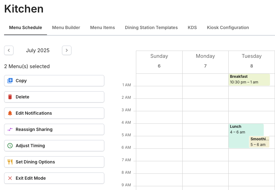 Edit and Bulk Edit Meals in a Published Menu