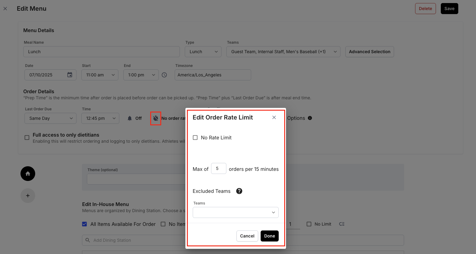 Edit and Bulk Edit Meals in a Published Menu