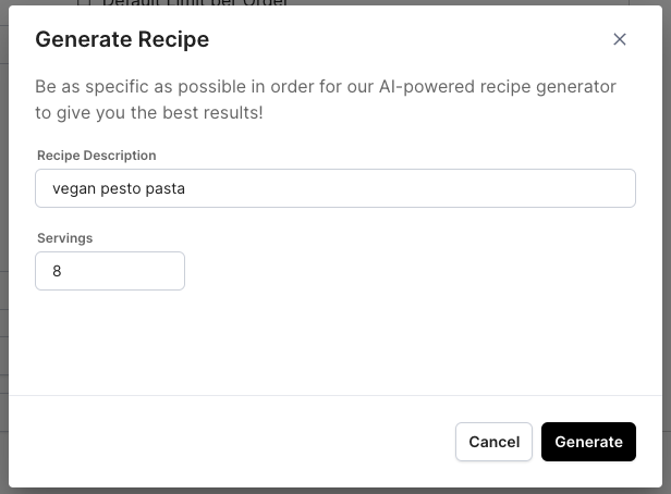Generate a Menu Item Using AI