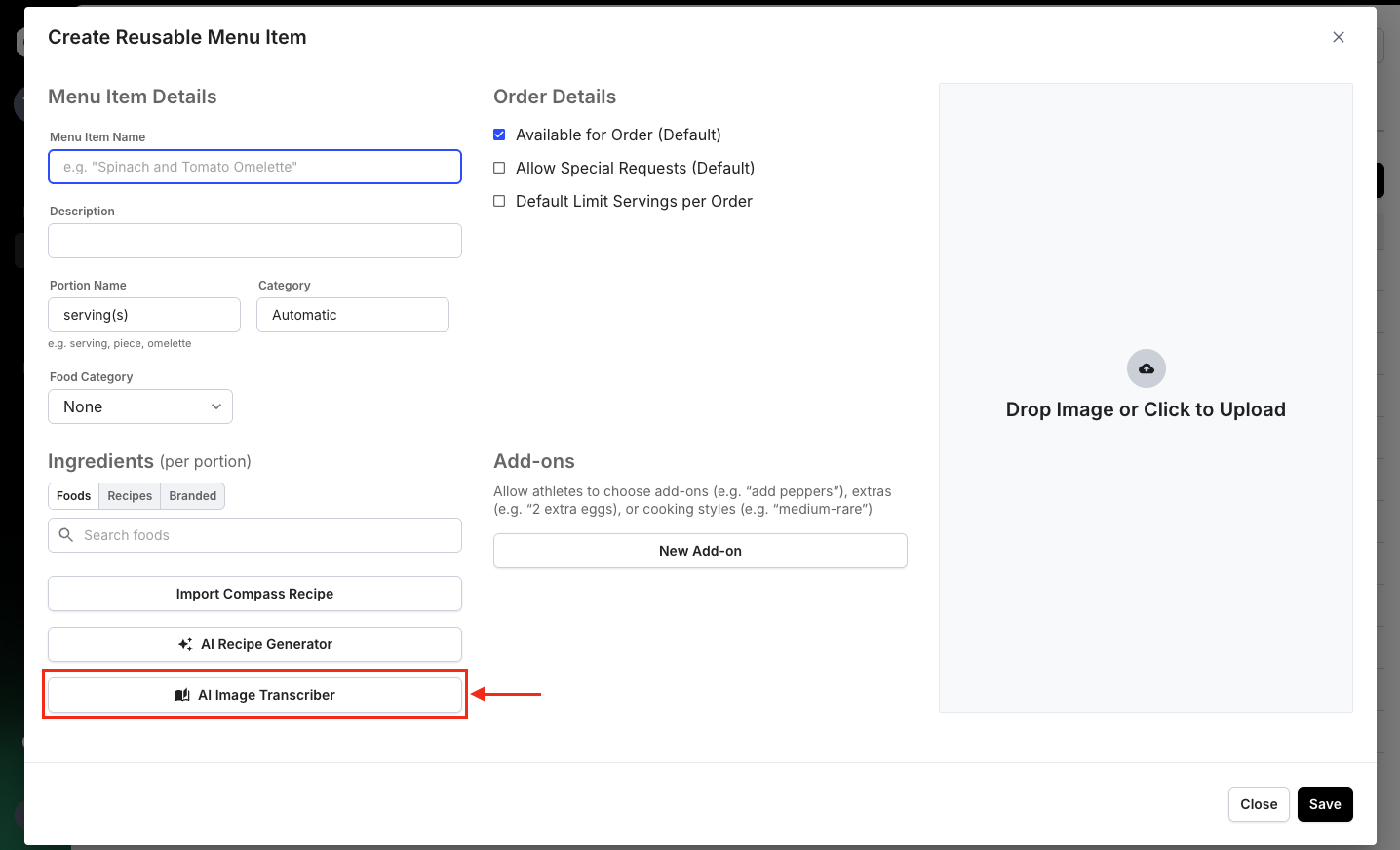 Transcribe a Menu Item From an Image