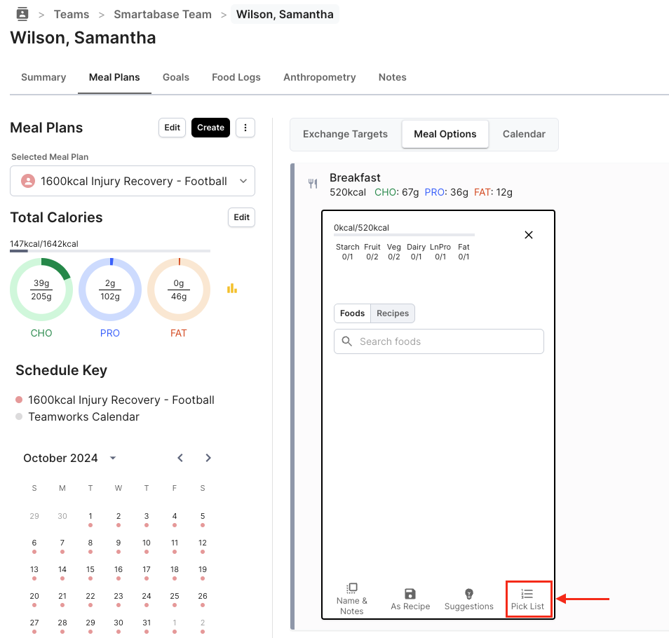 Add Meal Options to a Meal Plan