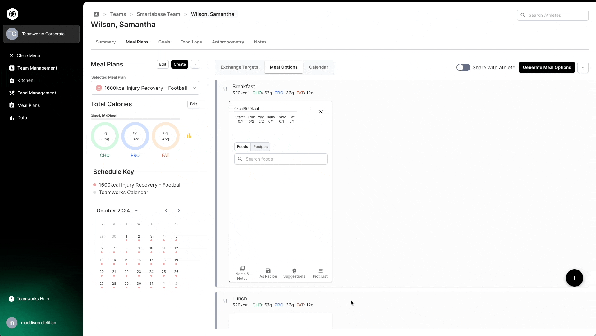 Add Meal Options to a Meal Plan