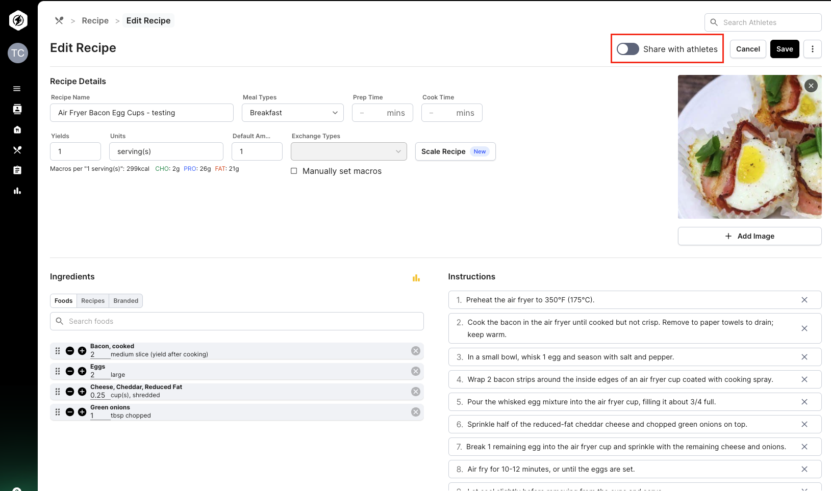 Share Recipes with Athletes