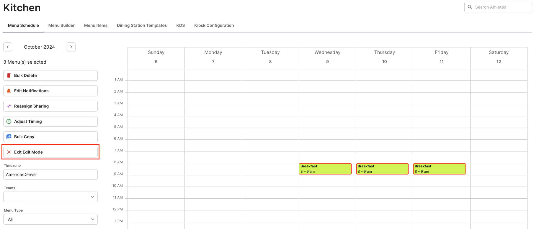 Create a One-Off Menu in the Menu Schedule