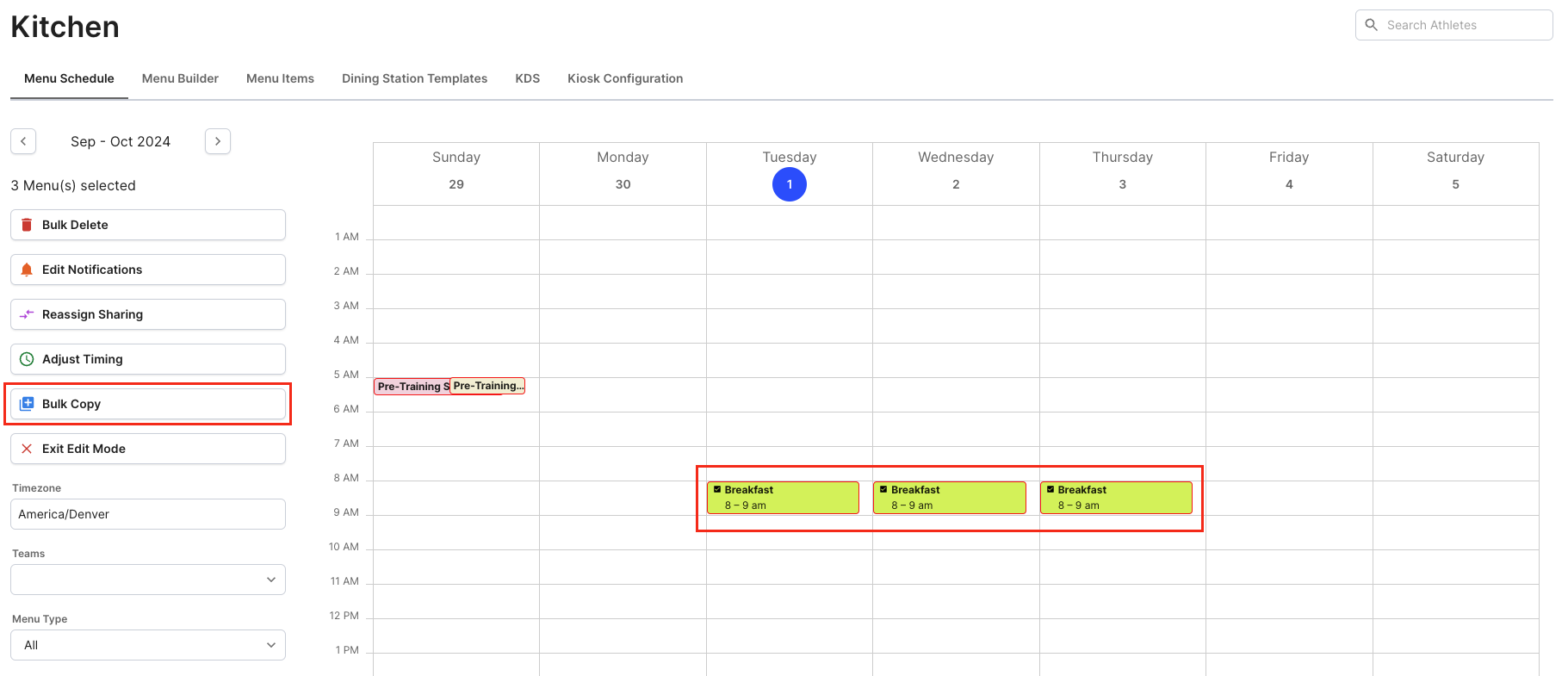 Create a One-Off Menu in the Menu Schedule