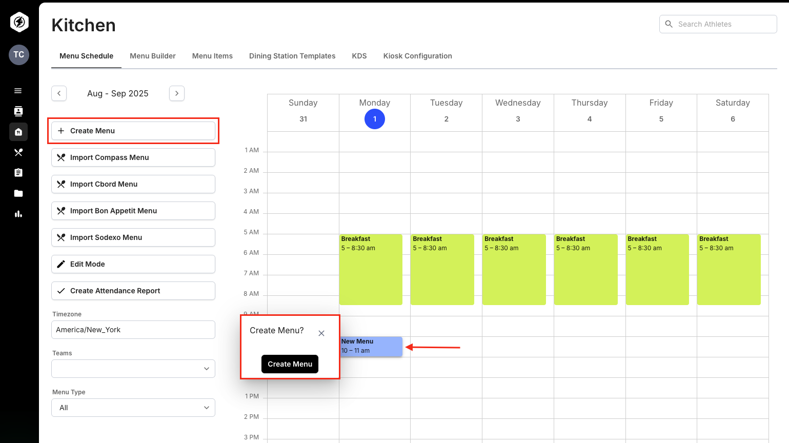 Create a One-Off Menu in the Menu Schedule