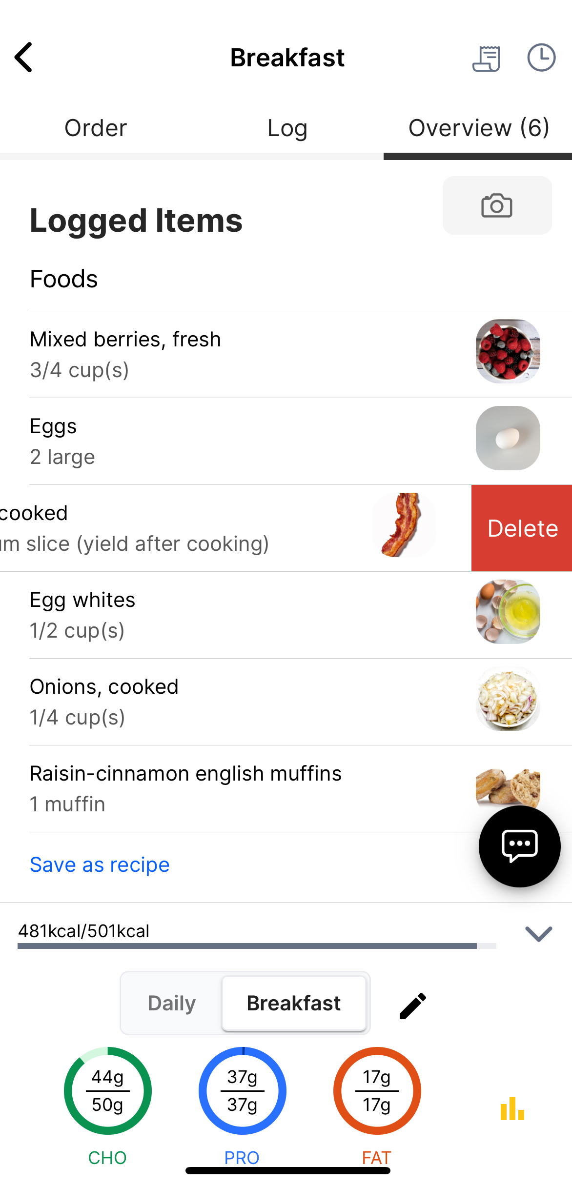 Edit or Remove Items From Your Food Log
