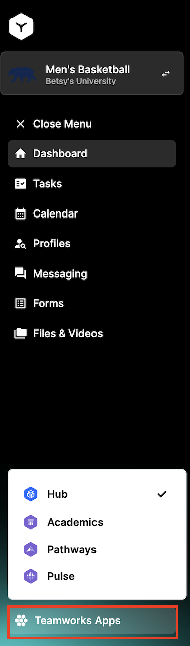 Access Pathways Via Teamworks App Switcher