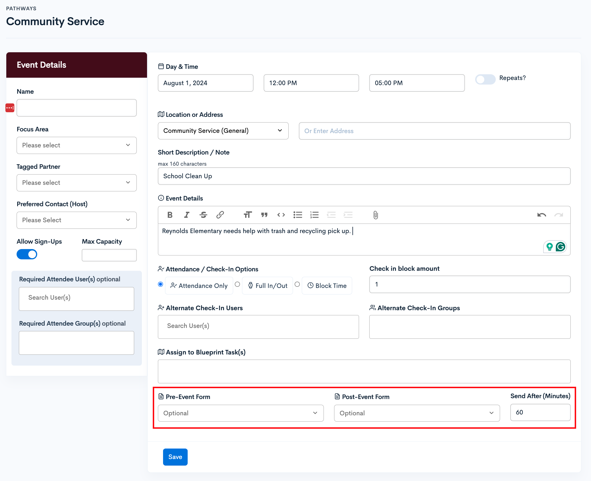 Assign a Form or Survey to an Event