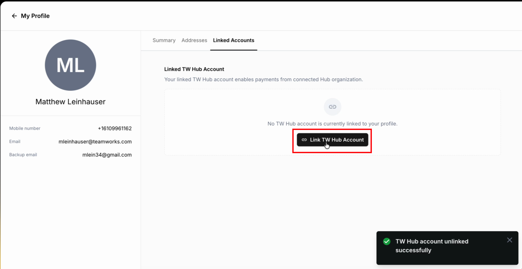 Unlink and Link a Hub Account to a Wallet Account